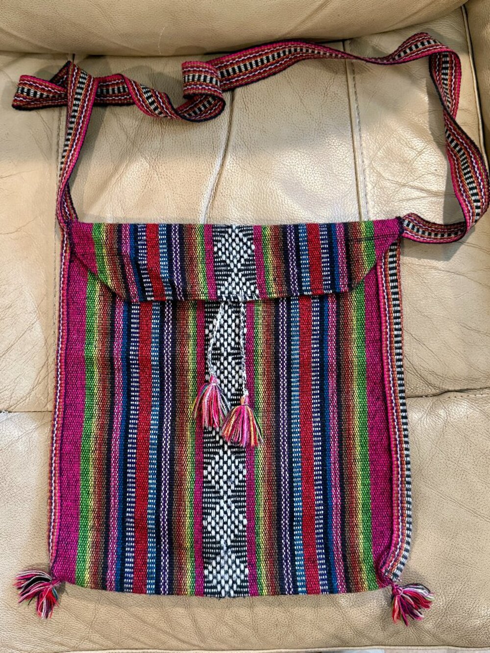 Artesanias Mr Pinzon Woven Crossbody Bag Mexican Folk Boho Tassel